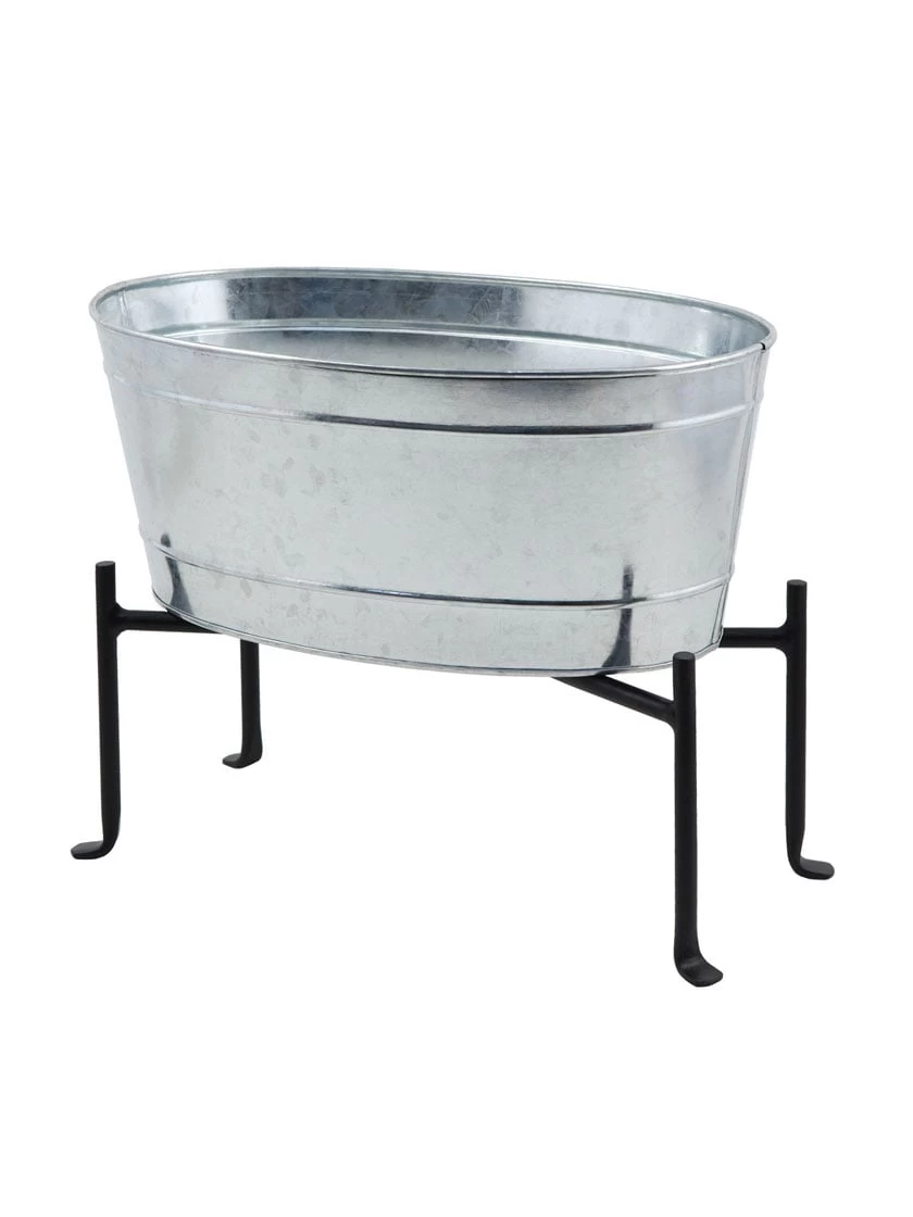 Achla Designs Mini Oval Galvanized Tub With Folding Stand - Image 3